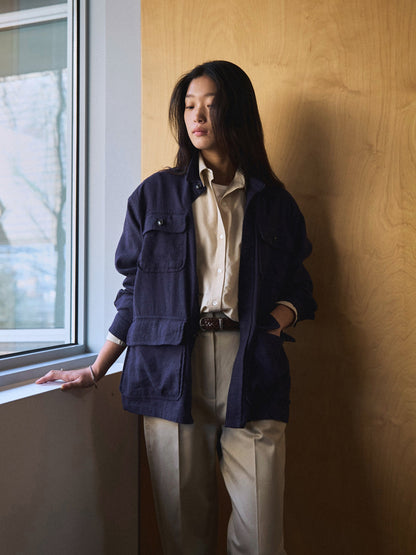 CAROLINE SILK LINEN JACKET [ Royal Blue ]