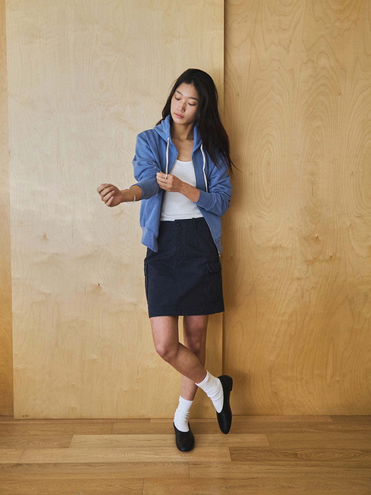 LILY UTILITY CARGO SKIRT [ Herringbone Navy ]
