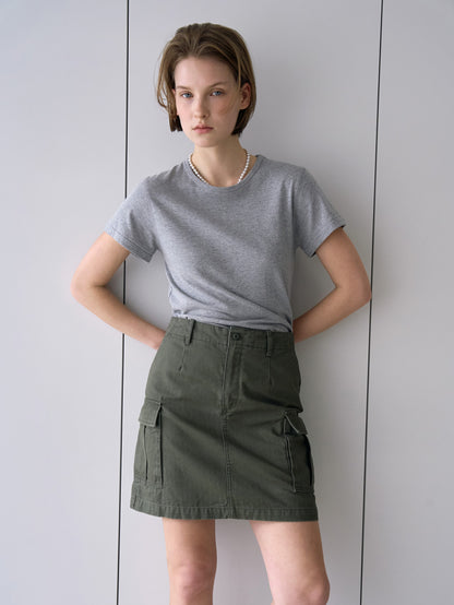 LILY UTILITY CARGO SKIRT [ Herringbone Khaki ]
