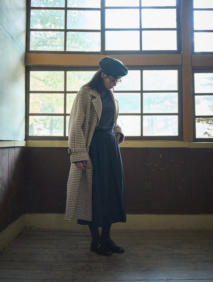 SIDE BUTTON WOOL CRAPE SKIRT [ Deep Charcoal ]