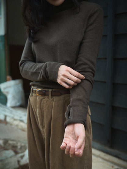RUSTLE WOOL TURTLE TOP [ Taupe Brown ]
