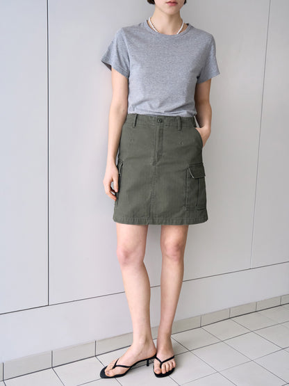 LILY UTILITY CARGO SKIRT [ Herringbone Khaki ]