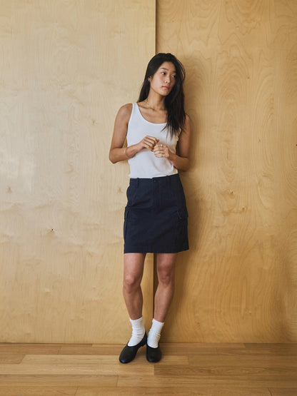 LILY UTILITY CARGO SKIRT [ Herringbone Navy ]