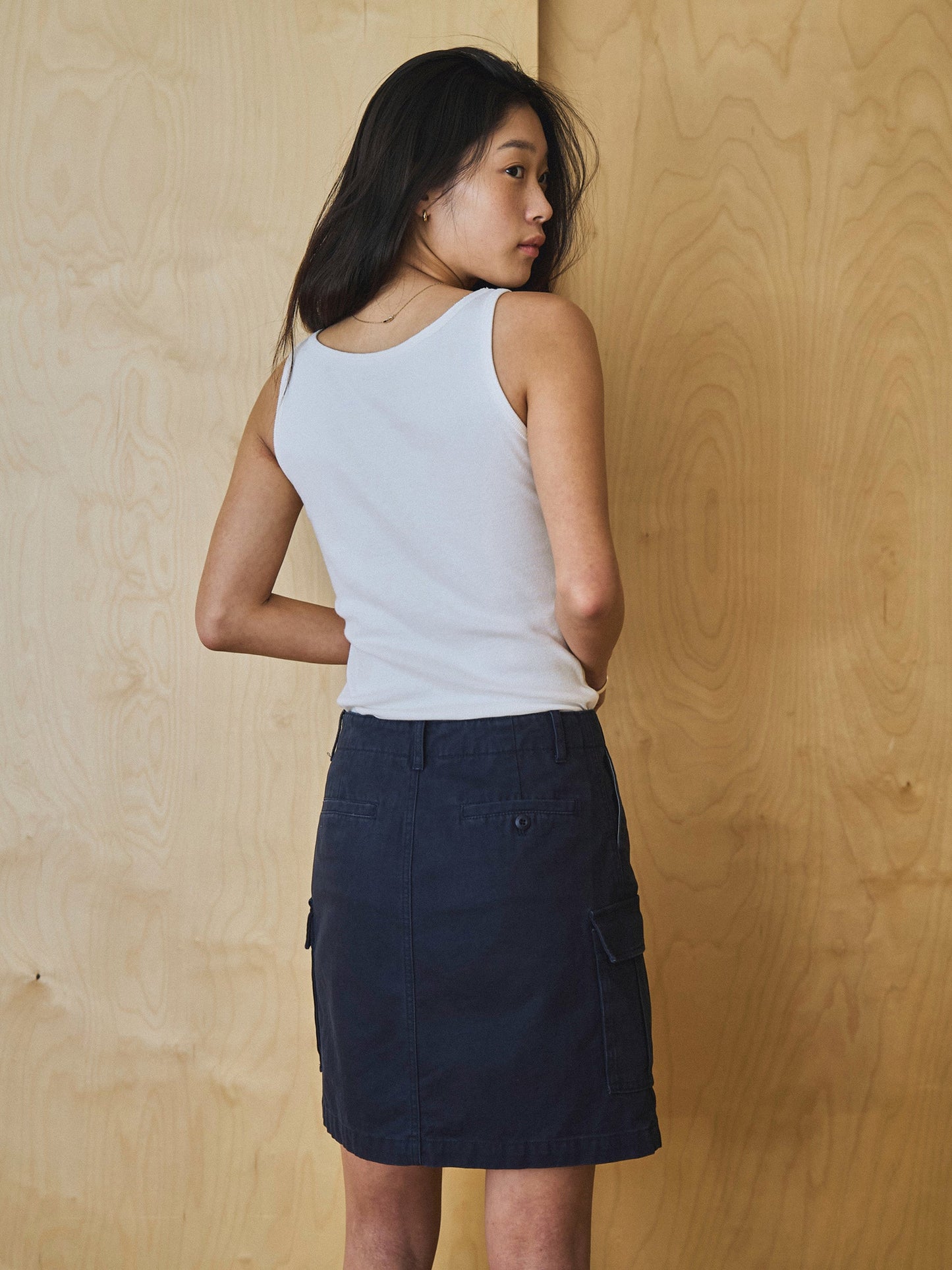 LILY UTILITY CARGO SKIRT [ Herringbone Navy ]