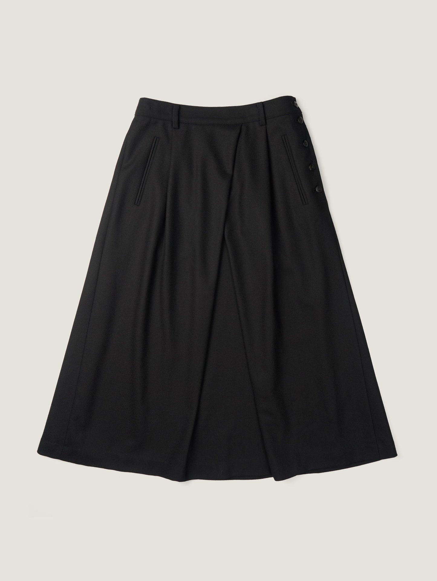 SIDE BUTTON WOOL CRAPE SKIRT [ Classic Black ]