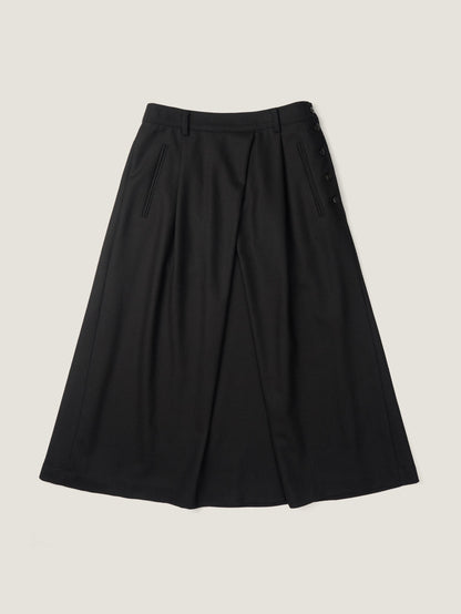 SIDE BUTTON WOOL CRAPE SKIRT [ Classic Black ]