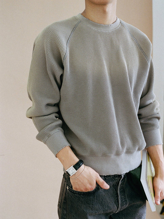 WAFFLE CREWNECK SWEATSHIRTS [ Gray ]