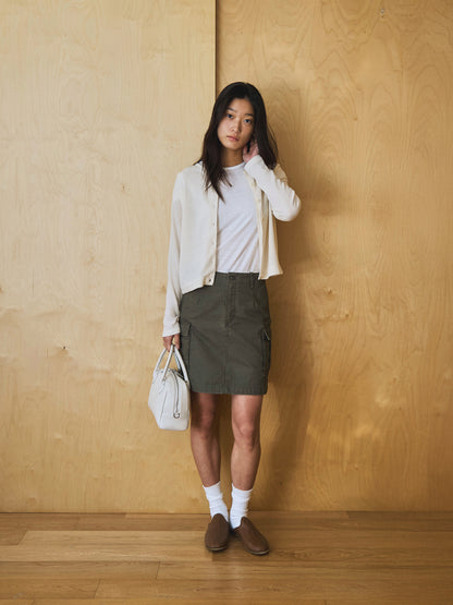 LILY UTILITY CARGO SKIRT [ Herringbone Khaki ]
