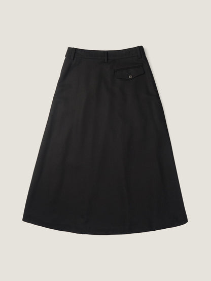 SIDE BUTTON WOOL CRAPE SKIRT [ Classic Black ]