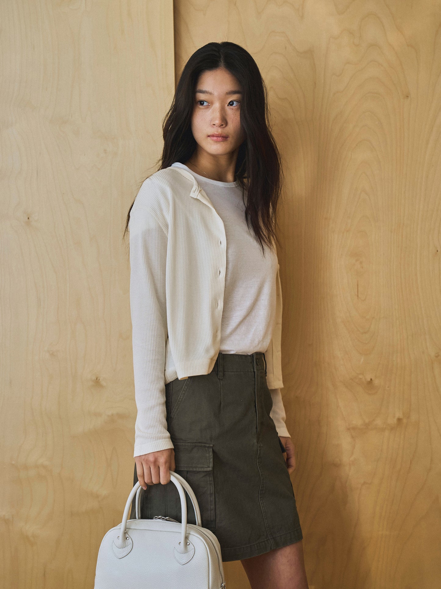 LILY UTILITY CARGO SKIRT [ Herringbone Khaki ]