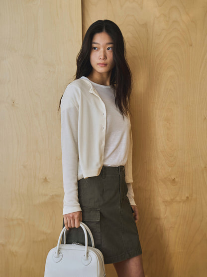 LILY UTILITY CARGO SKIRT [ Herringbone Khaki ]