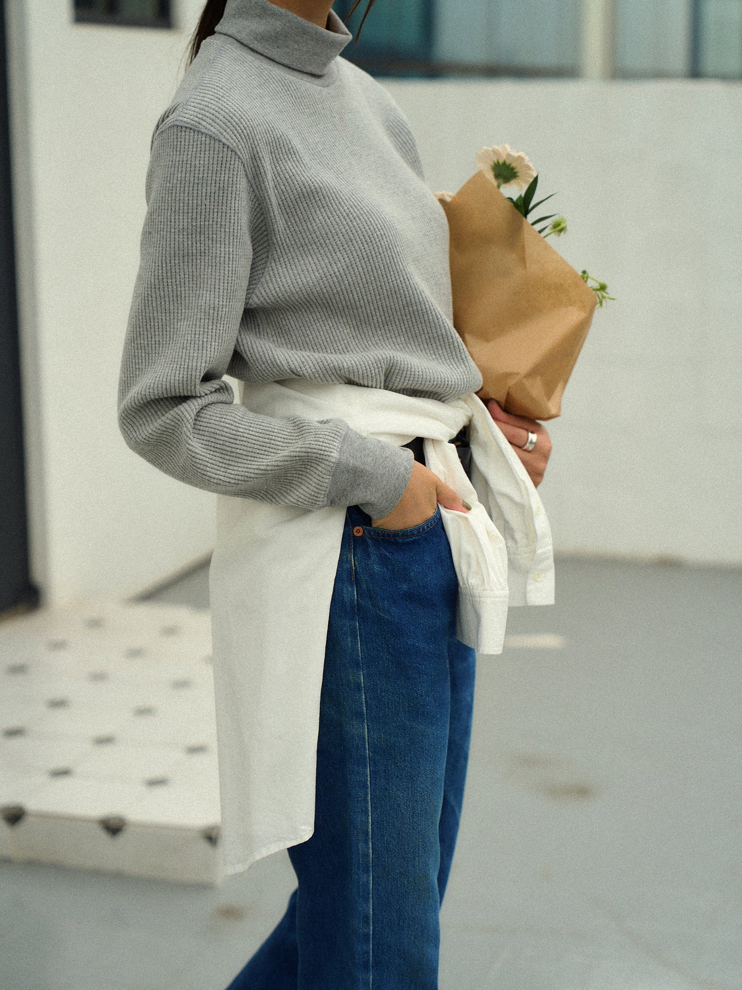 SALLY'S WAFFLE TURTLE TEE [ Heather Grey ]