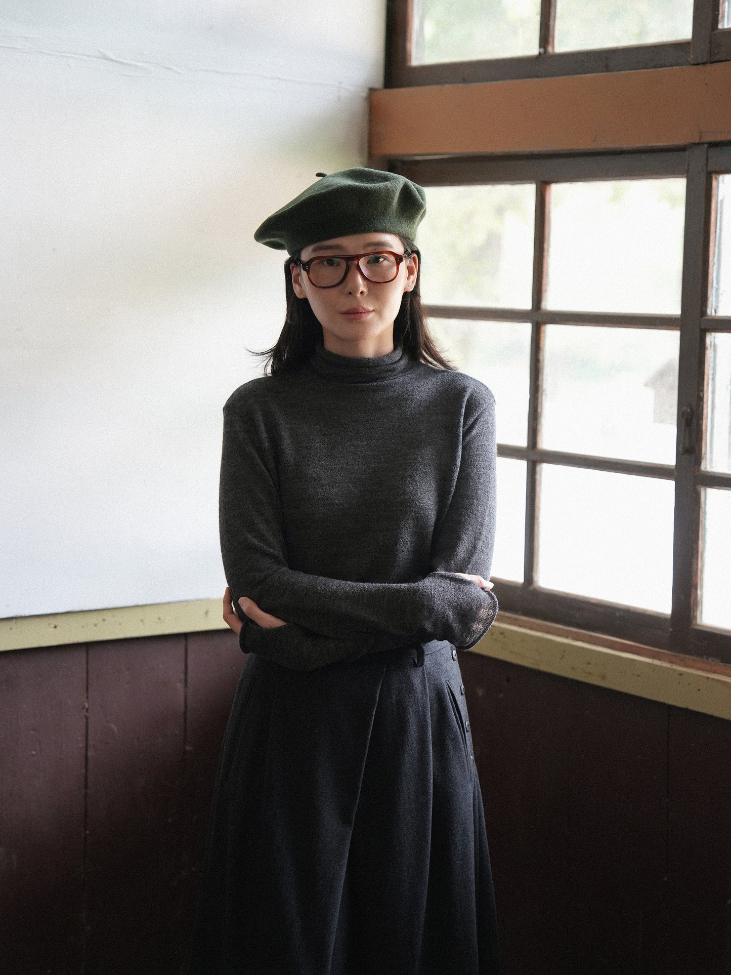 RUSTLE WOOL TURTLE TOP [ Blend Charcoal ]