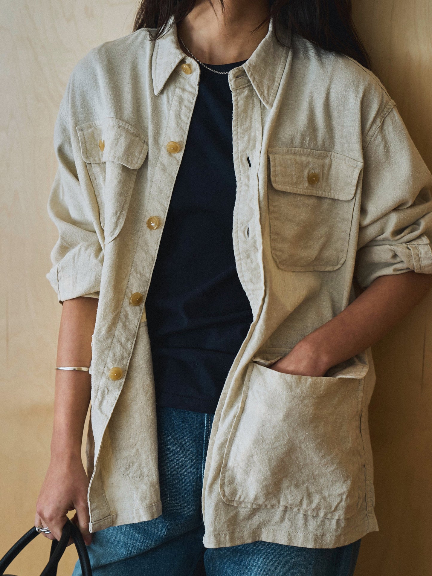 CAROLINE SILK LINEN JACKET [ Natural ]