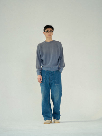 WAFFLE CREWNECK SWEATSHIRTS [ Blue ]