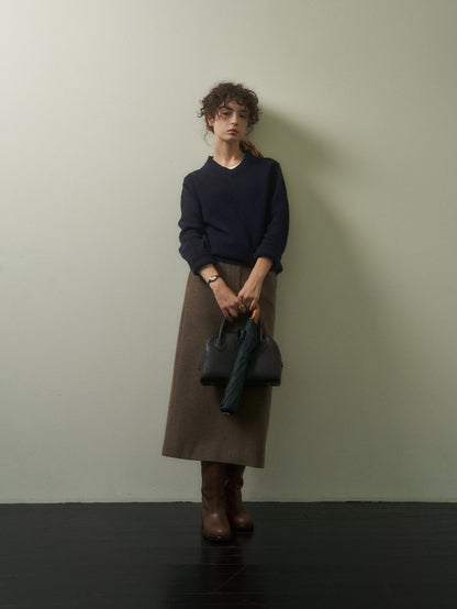 (-20%) EVENING WOOL SKIRT [ Mocha Melange ]
