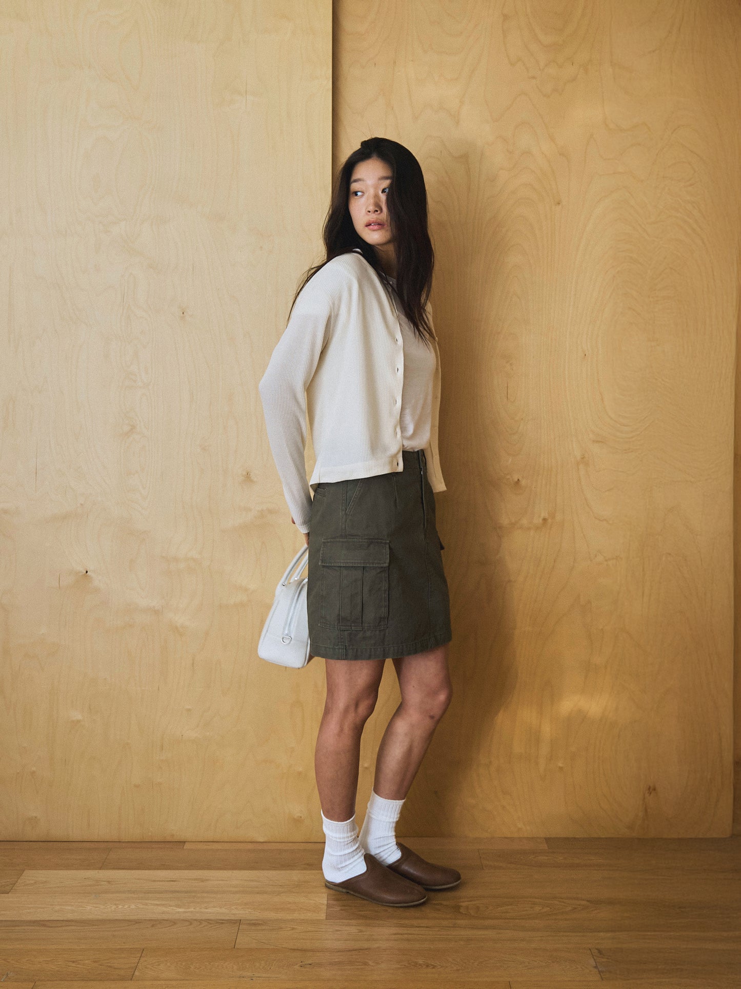 AIRY WAFFLE CARDIGAN [ Cream ]