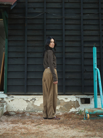 RUSTLE WOOL TURTLE TOP [ Taupe Brown ]