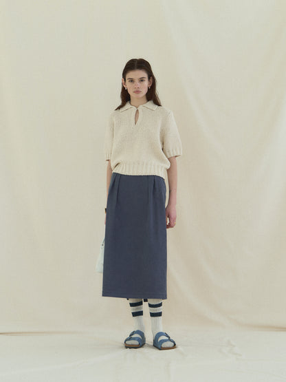 (-30%) OLD WASHED COTTON SKIRT [ Stone Blue ]