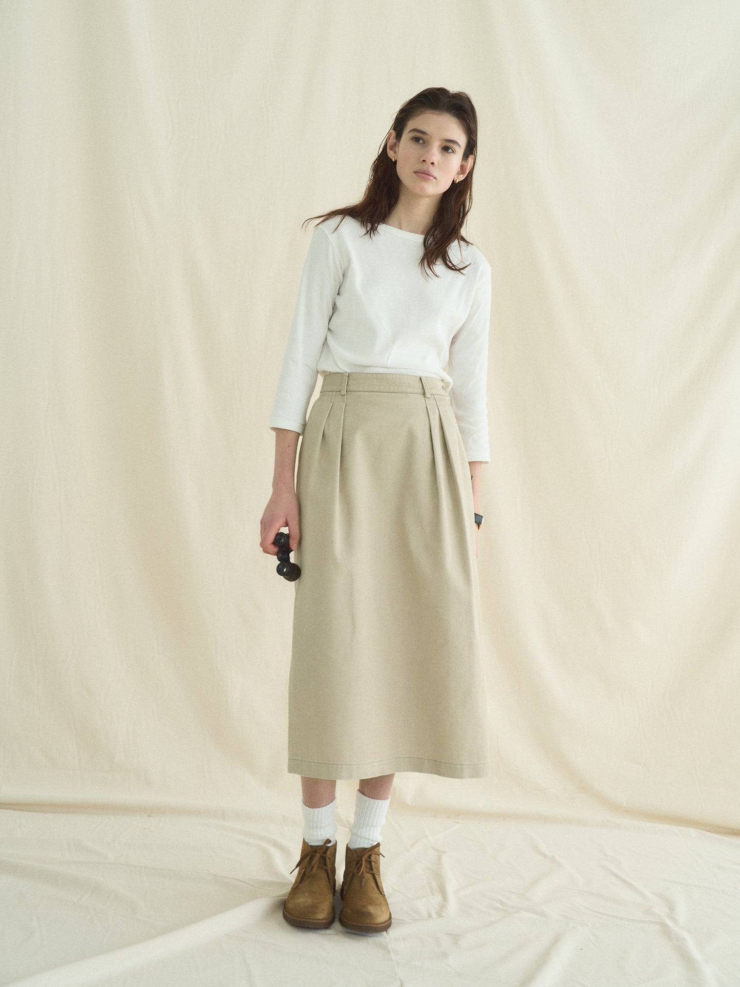 (-30%) OLD WASHED COTTON SKIRT [ Ecru Beige ]