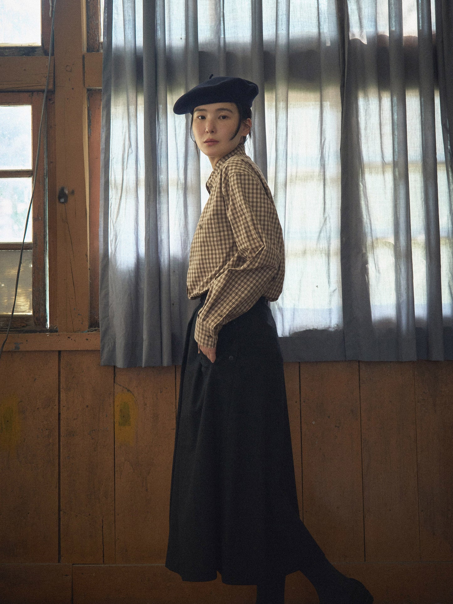 2 POCKET BUTTON DOWN SHIRT [ Beige Tartan ]