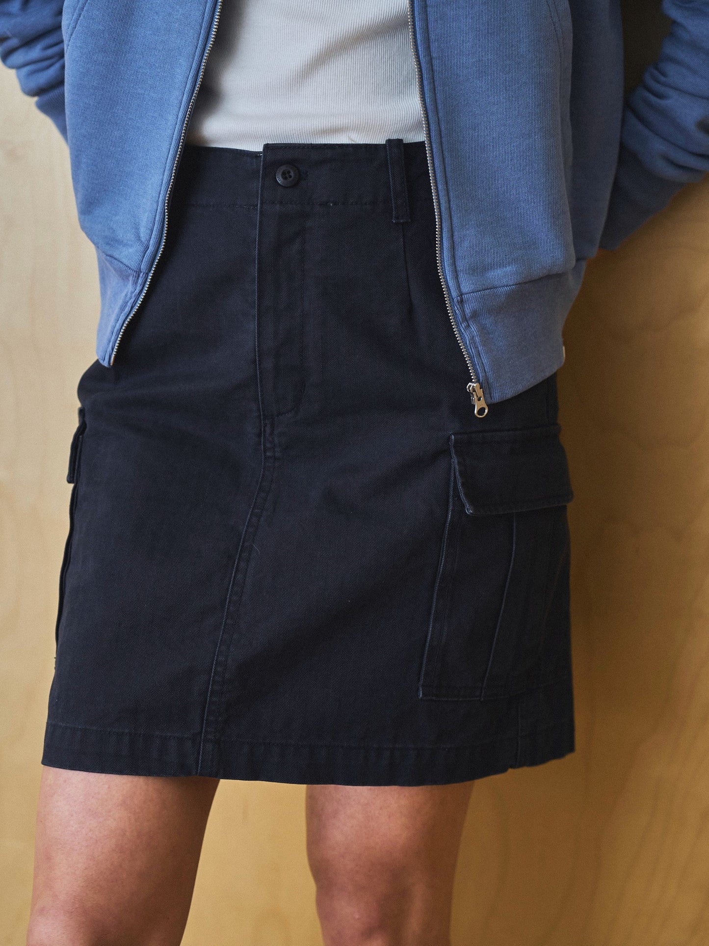LILY UTILITY CARGO SKIRT [ Herringbone Navy ]