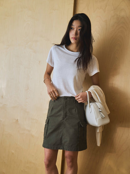 LILY UTILITY CARGO SKIRT [ Herringbone Khaki ]