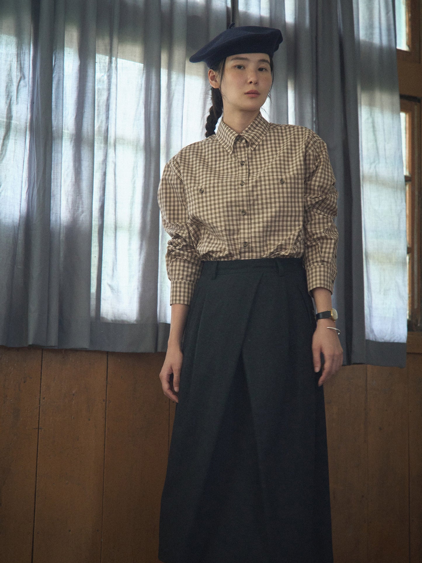 2 POCKET BUTTON DOWN SHIRT [ Beige Tartan ]