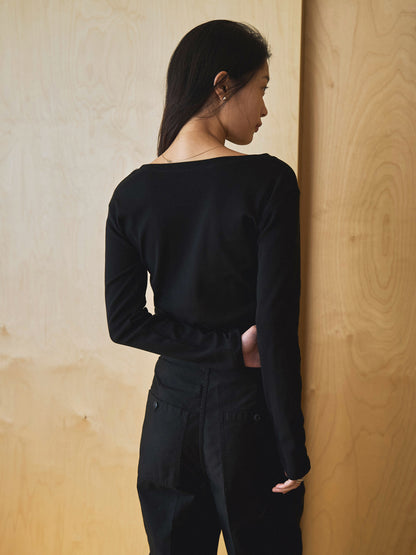 SMOOTH SCOOP NECK TOP [ Black ]