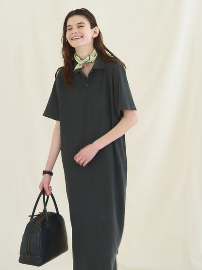 (-30%) COURT PIQUE COTTON DRESS [ Charcoal Grey ]