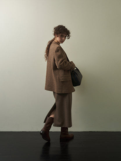 (-20%) EVENING WOOL SKIRT [ Mocha Melange ]