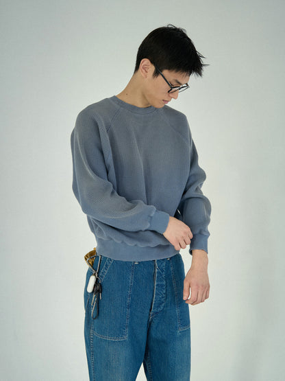 WAFFLE CREWNECK SWEATSHIRTS [ Blue ]