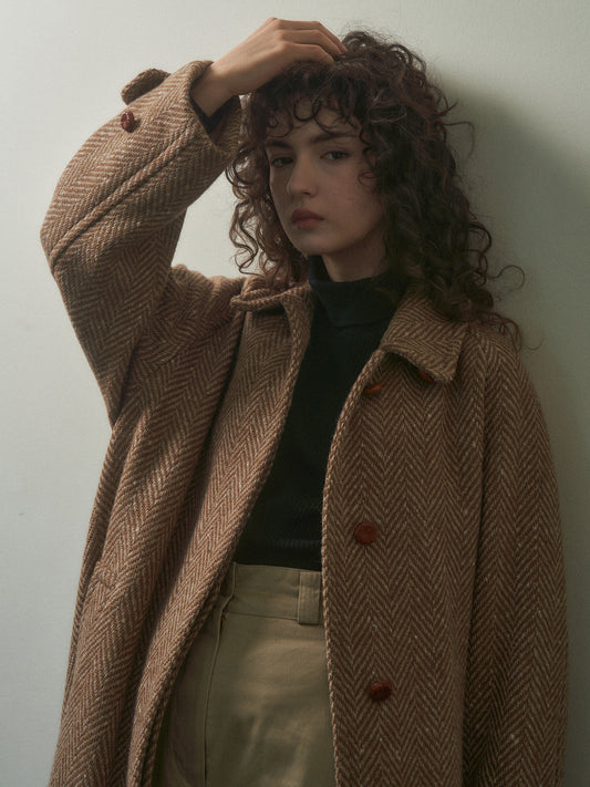 CHABROL COAT [ Brown & Oat Herringbone ]