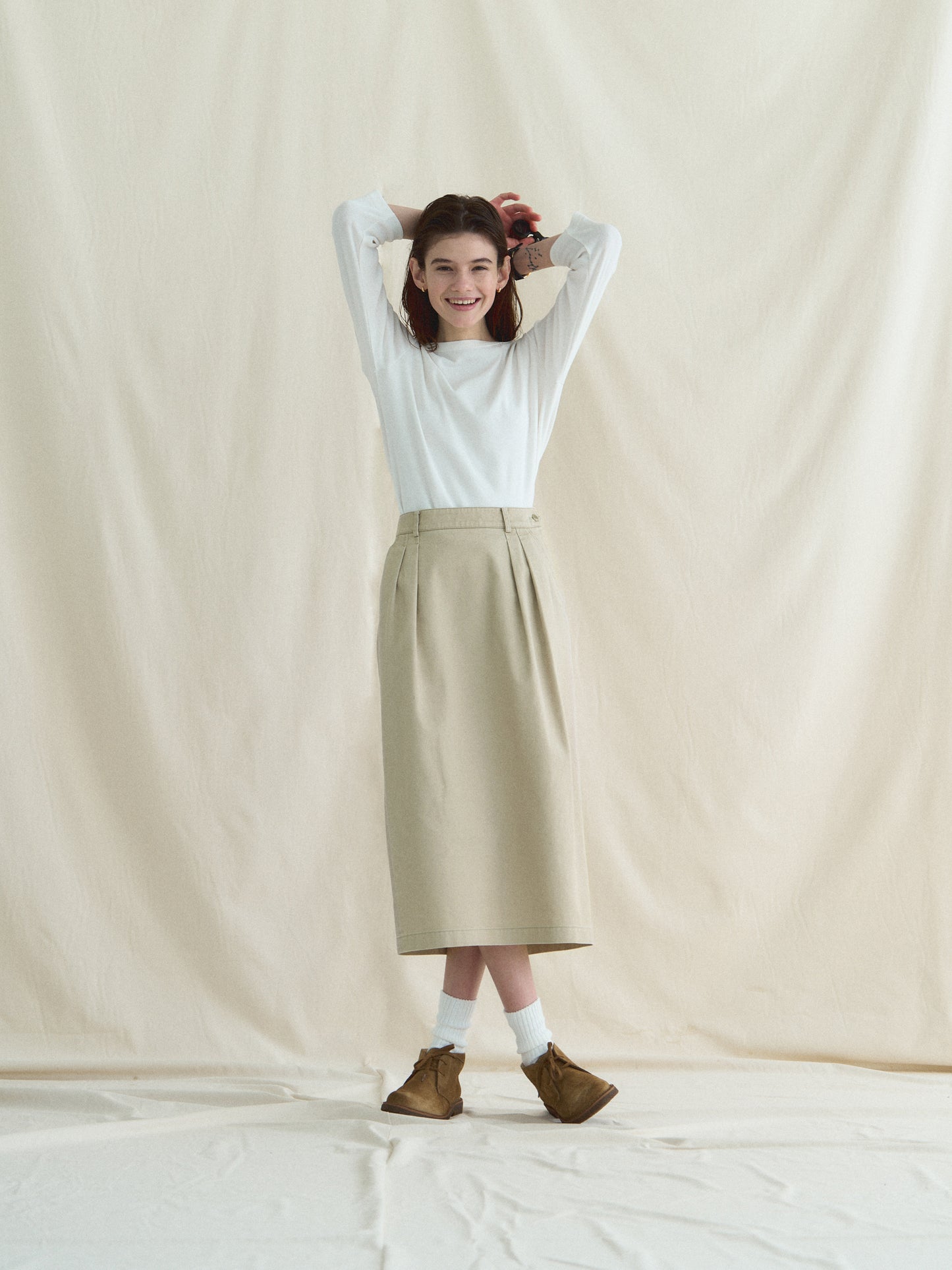 (-30%) OLD WASHED COTTON SKIRT [ Ecru Beige ]