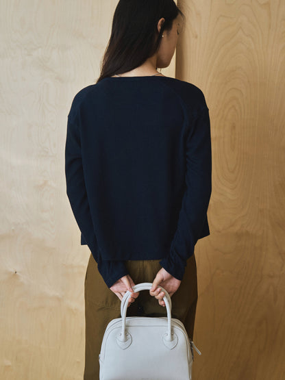 AIRY WAFFLE CARDIGAN [ Deep Navy ]