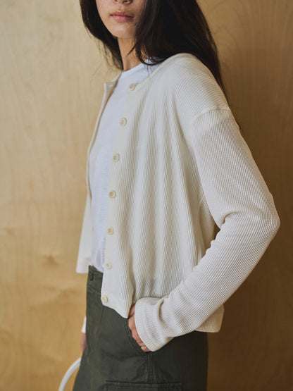 AIRY WAFFLE CARDIGAN [ Cream ]