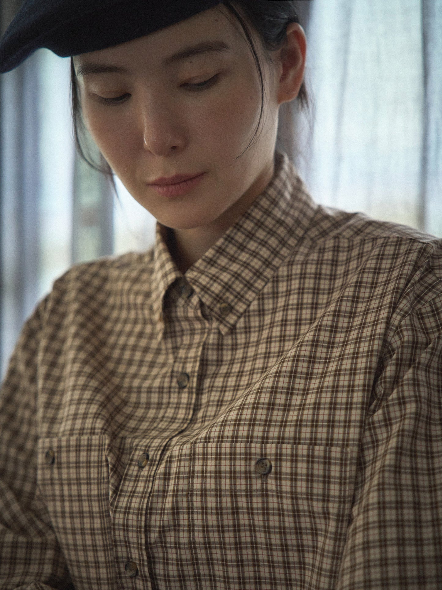 2 POCKET BUTTON DOWN SHIRT [ Beige Tartan ]