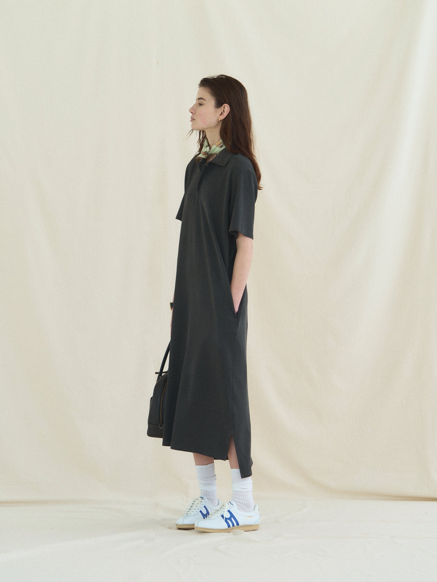 (-30%) COURT PIQUE COTTON DRESS [ Charcoal Grey ]