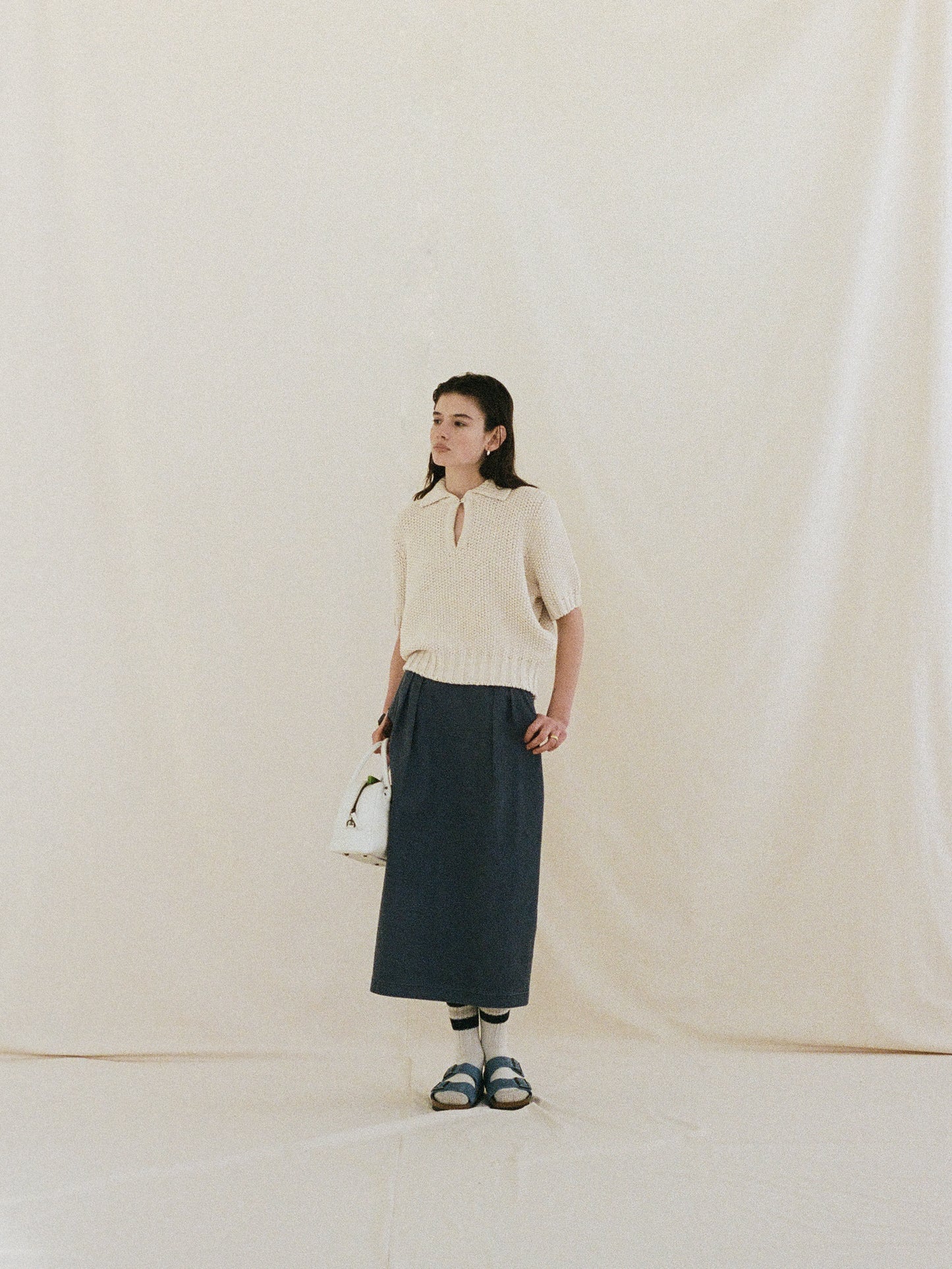(-30%) OLD WASHED COTTON SKIRT [ Stone Blue ]