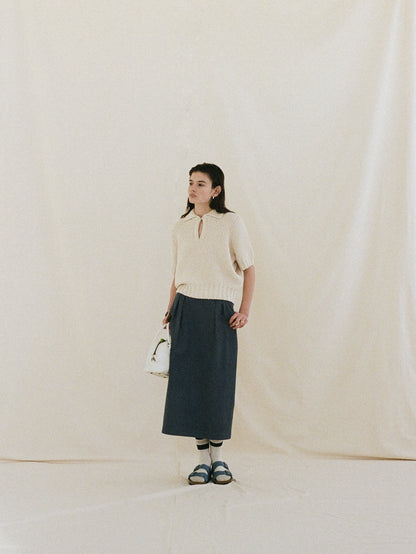 (-30%) OLD WASHED COTTON SKIRT [ Stone Blue ]
