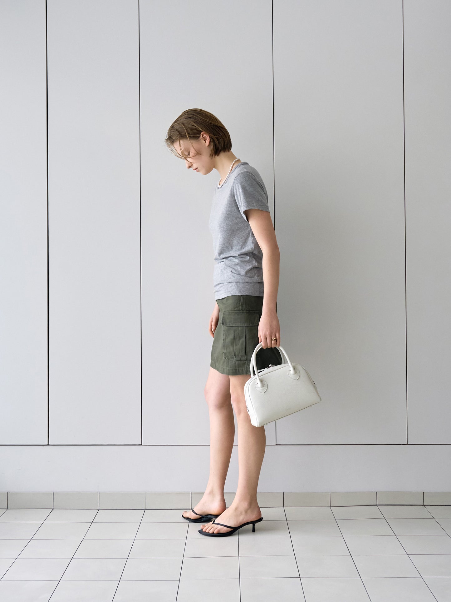 LILY UTILITY CARGO SKIRT [ Herringbone Khaki ]