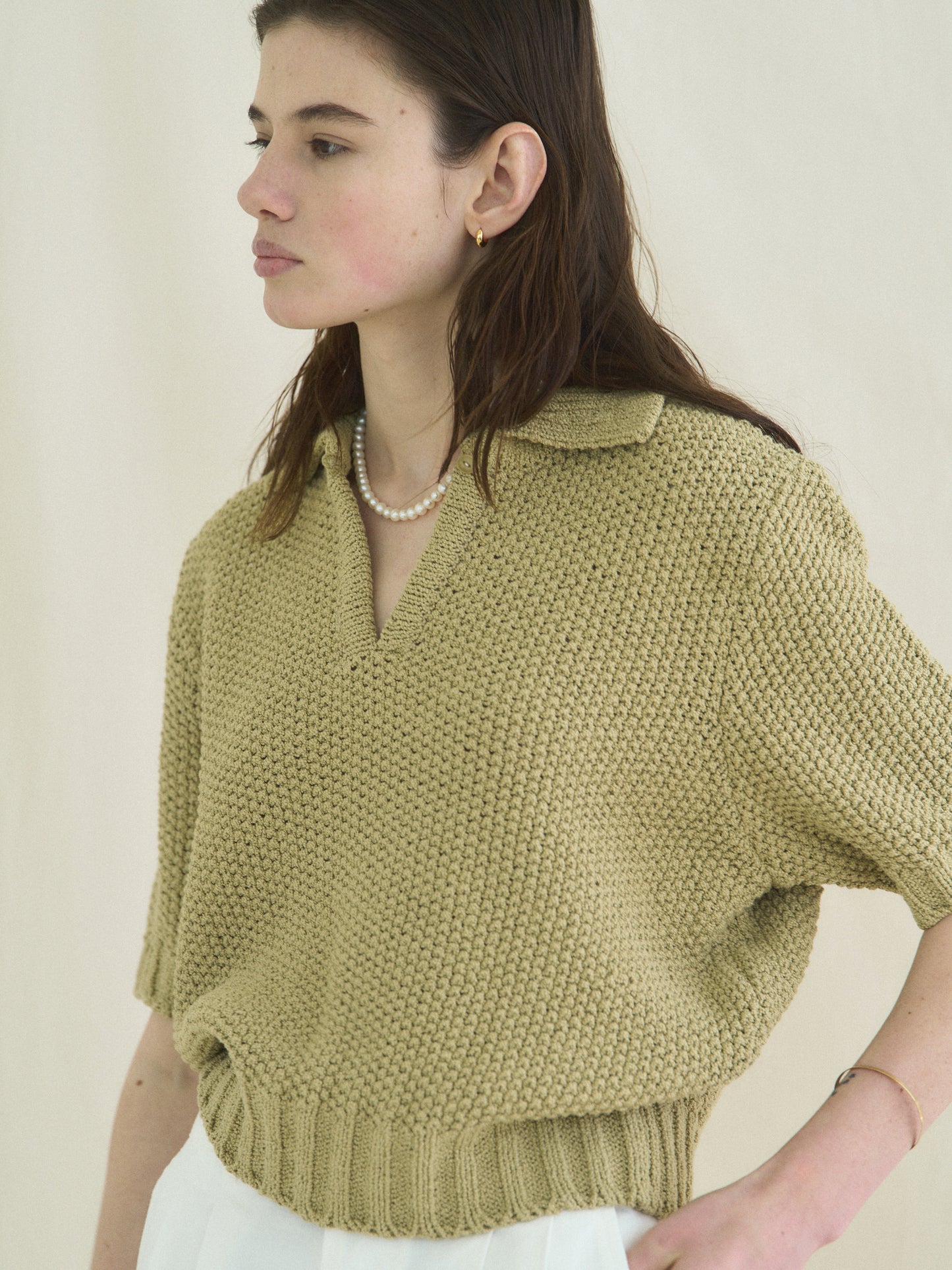 LOW GAUGE SKIPPER SWEATER [ Basil Green ]