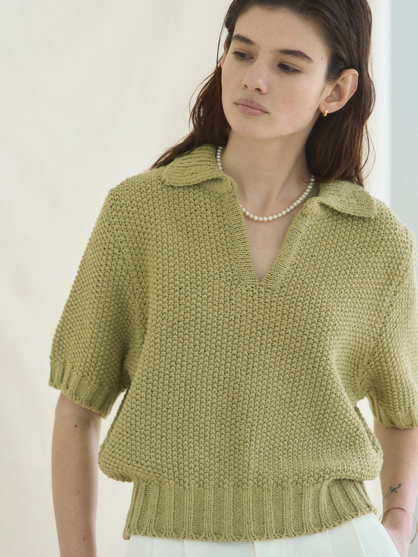 LOW GAUGE SKIPPER SWEATER [ Basil Green ]