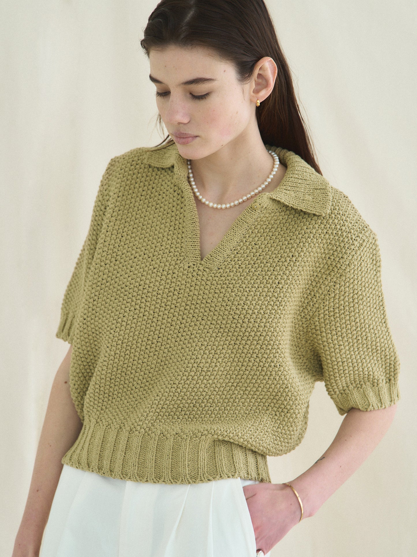 LOW GAUGE SKIPPER SWEATER [ Basil Green ]