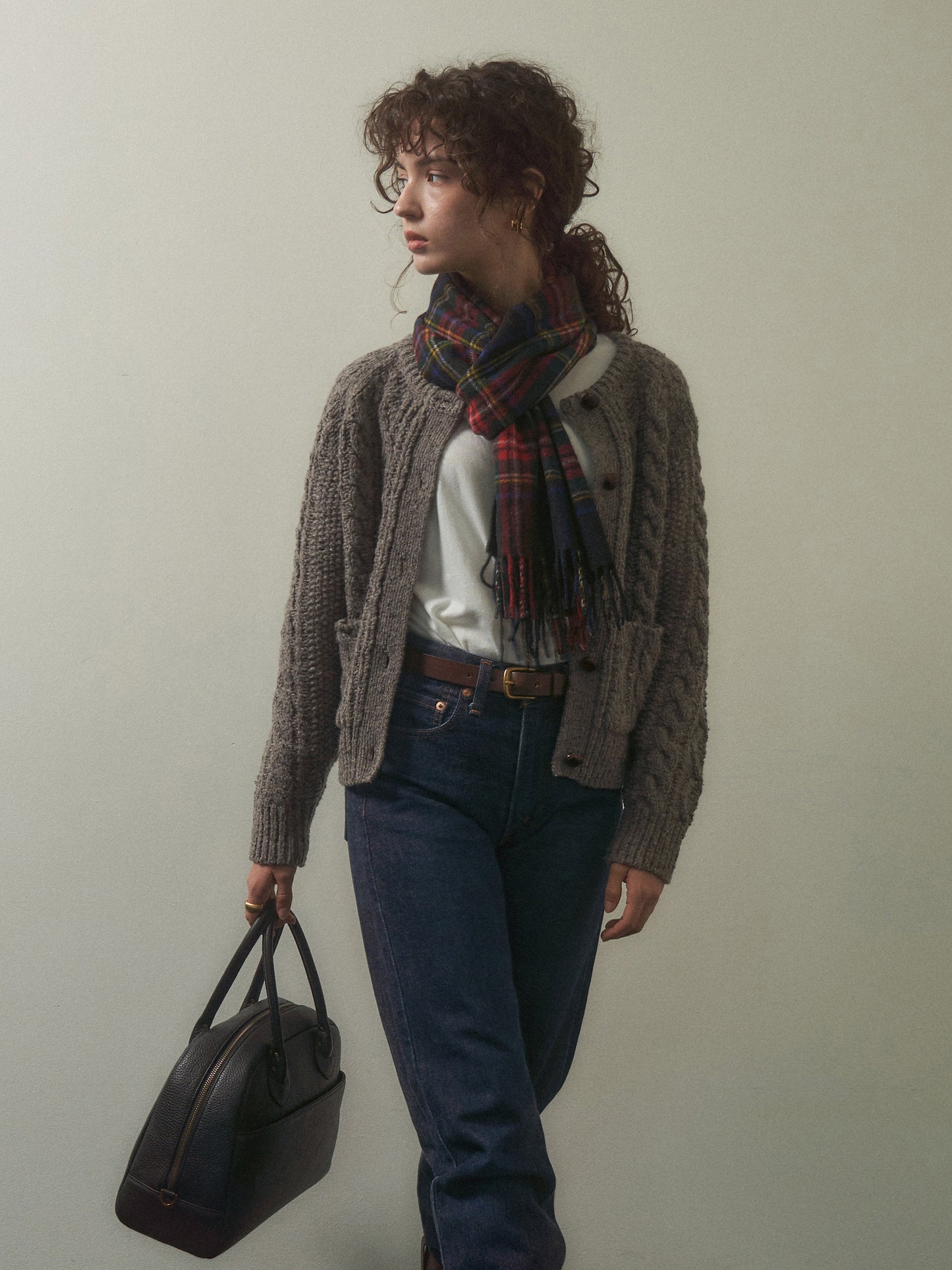 (-20%) CREAM TEA CABLE CARDIGAN [ Ash ]