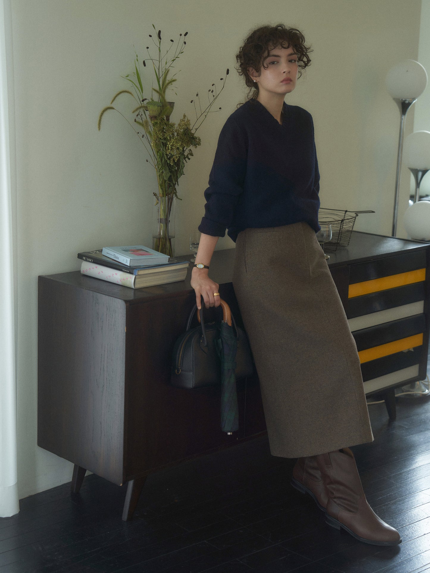 (-20%) EVENING WOOL SKIRT [ Mocha Melange ]