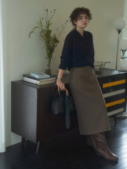 (-20%) EVENING WOOL SKIRT [ Mocha Melange ]
