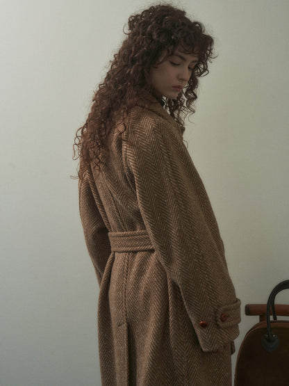 CHABROL COAT [ Brown & Oat Herringbone ]