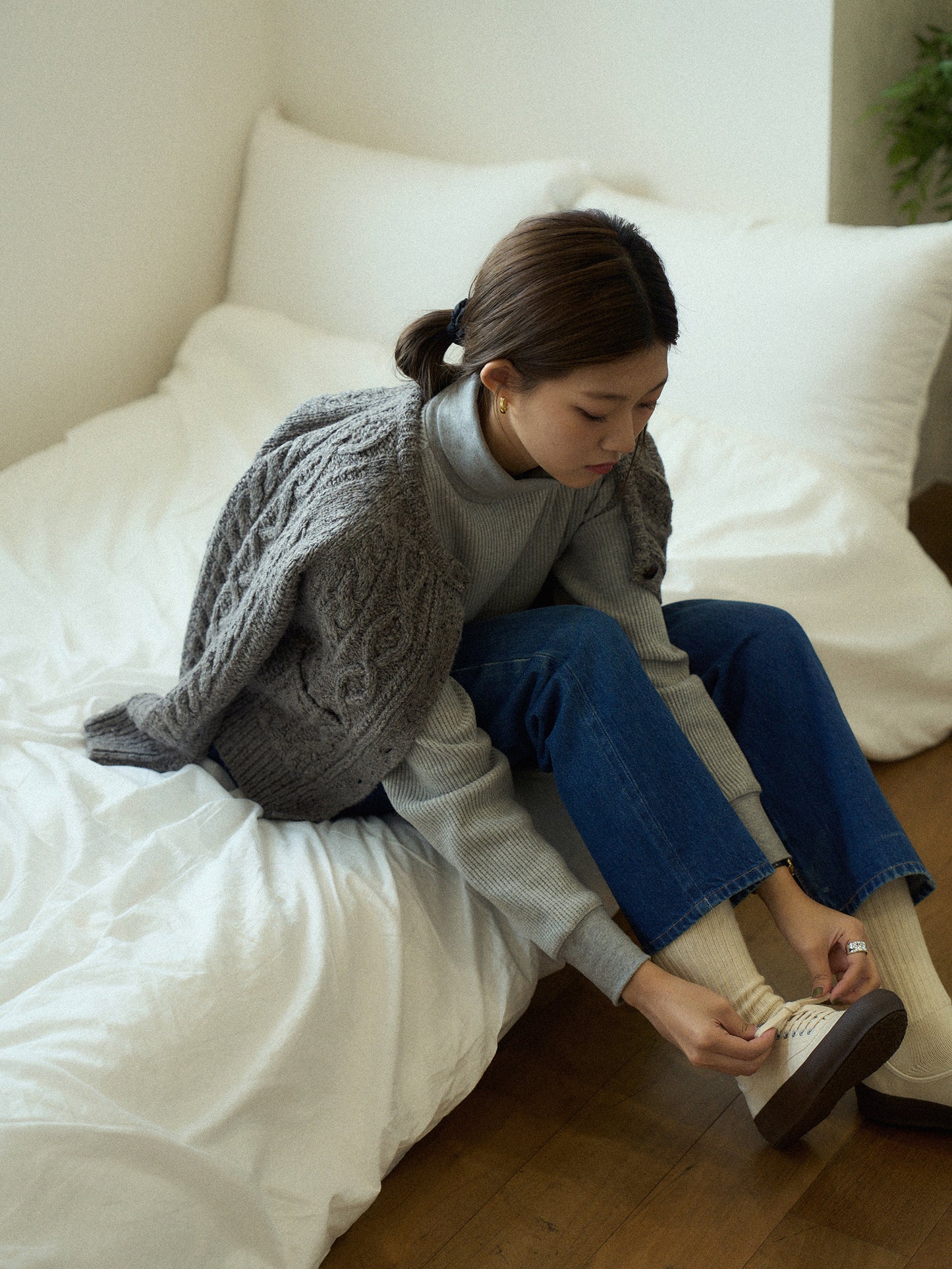 SALLY'S WAFFLE TURTLE TEE [ Heather Grey ]