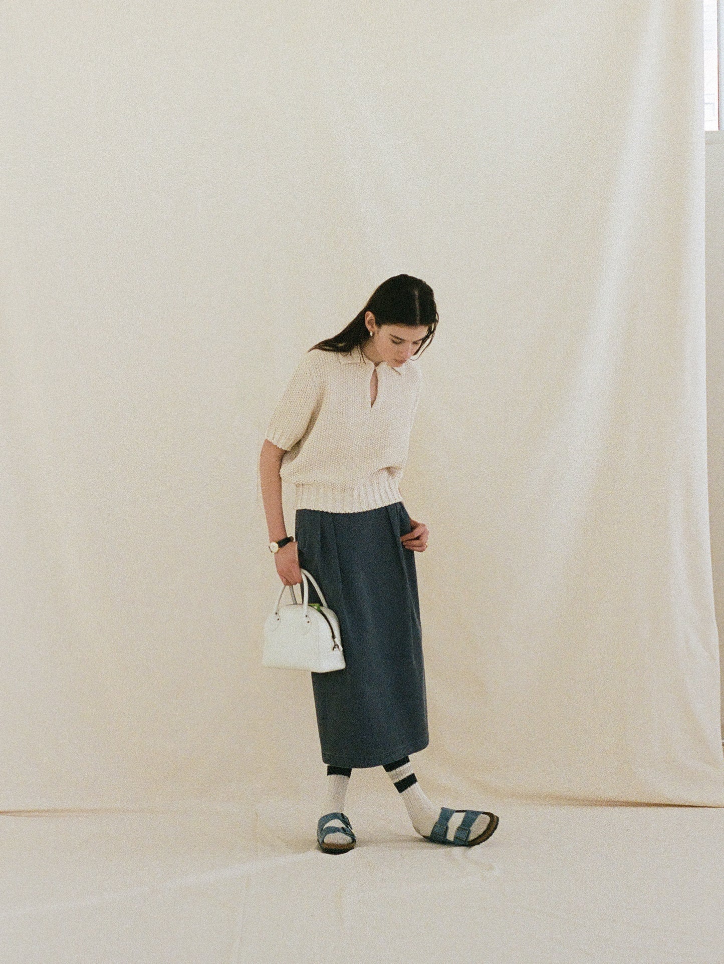 (-30%) OLD WASHED COTTON SKIRT [ Stone Blue ]